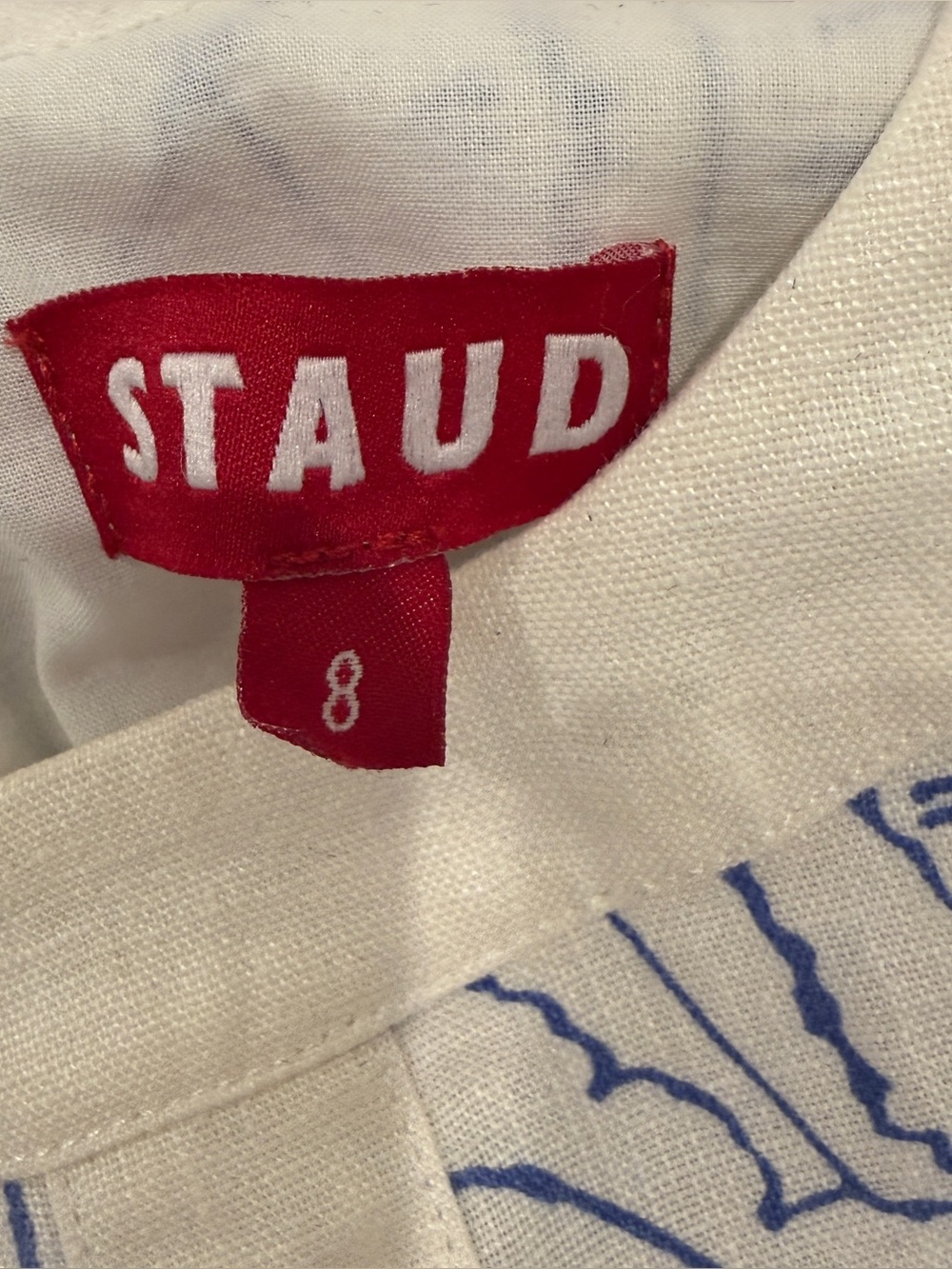 STAUD Perla Linen Mini Dress Blue Palm | Sz 8 - Picture 6 of 6